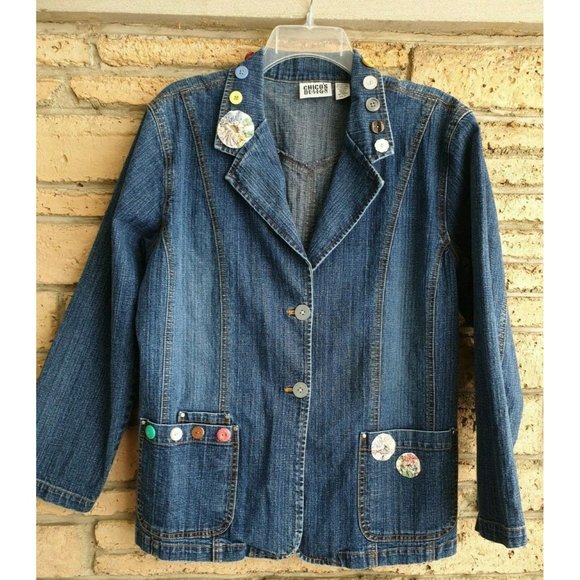 Chico's Design Blue Jean Jacket 12/14 Large Chicos Size 2 - Picture 9 of 9